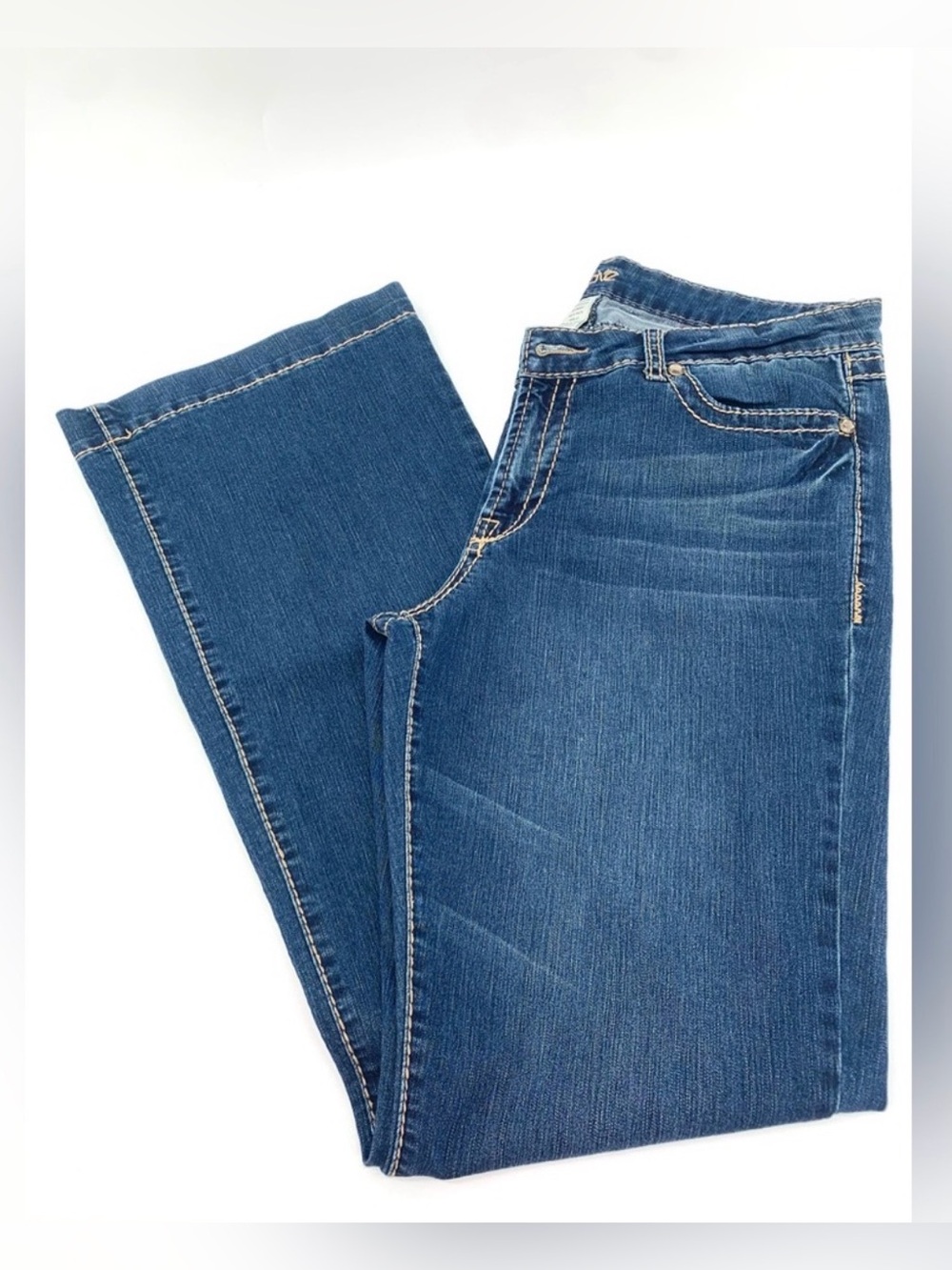 Cache Rhinestone Pocket Flare Jeans Women Size 12 Stretch Bell Bottom Y2K Denim